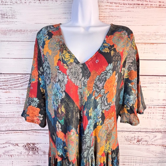 Soft Surroundings Floral Patchwork Maxi Dress 2X V-Neck Tiered Boho Peasant - Picture 10 of 13